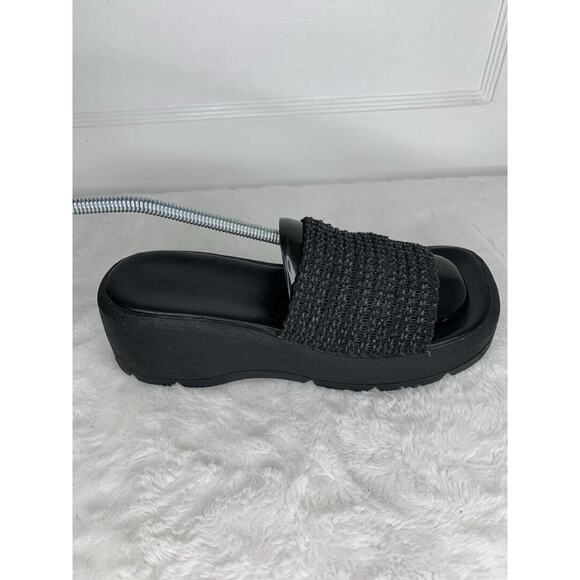 Black Woven Platform Slide Sandals Womens Size 8.5M - Picture 4 of 8